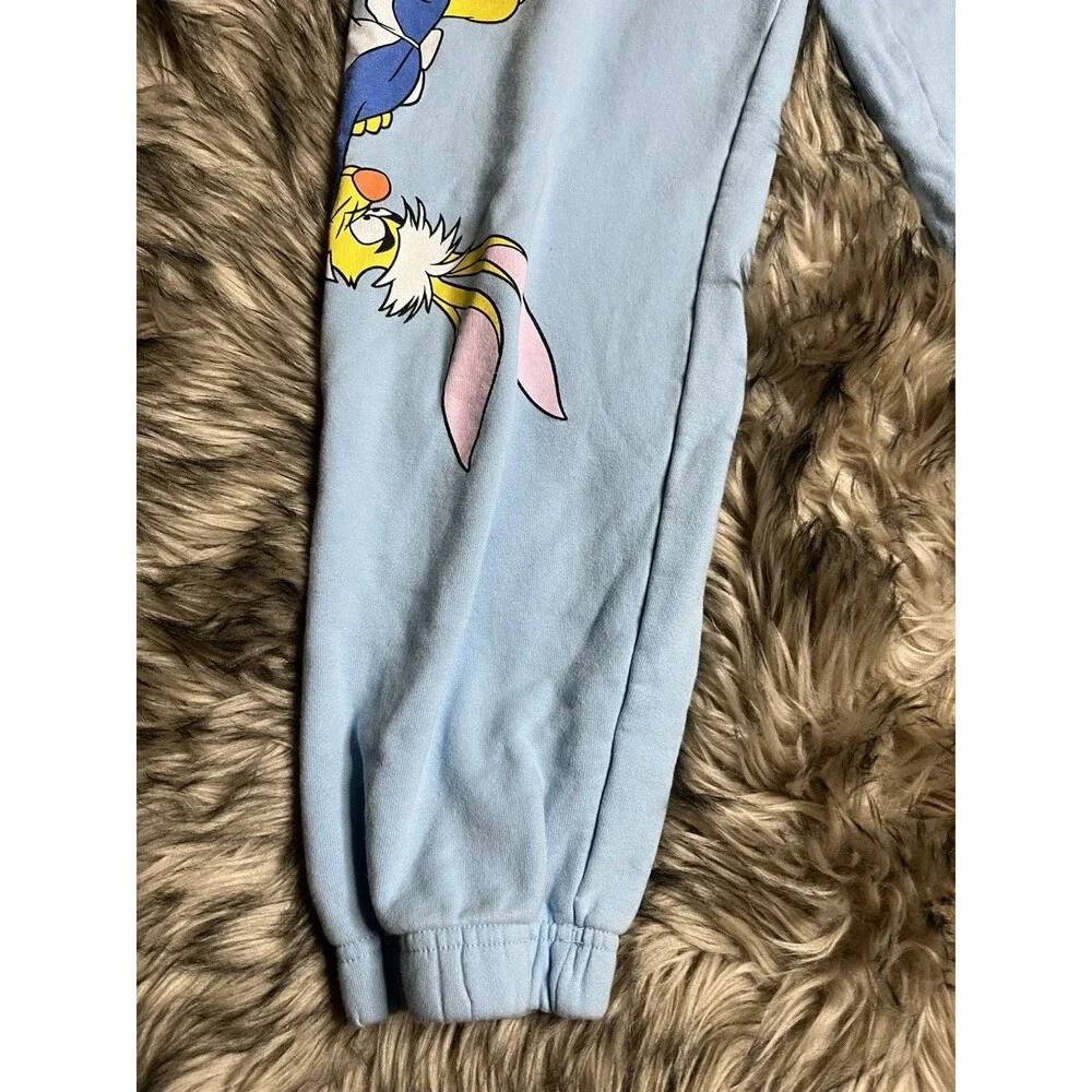 Disney Alice in Wonderland Graphic Sweatpants Light Blue Joggers Sz L Women